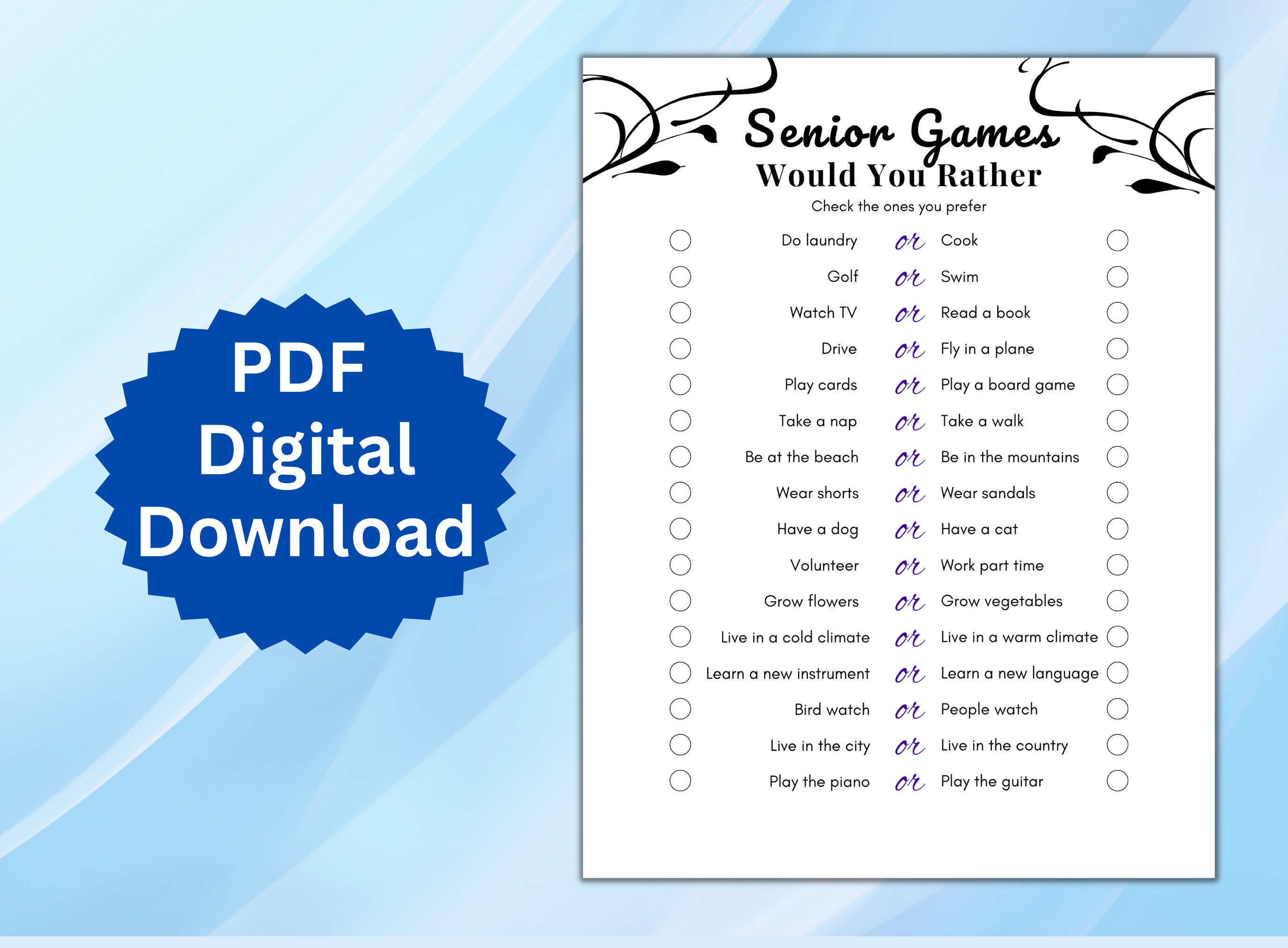 Senior Would You Rather Game, Retirement Brain Games - Etsy