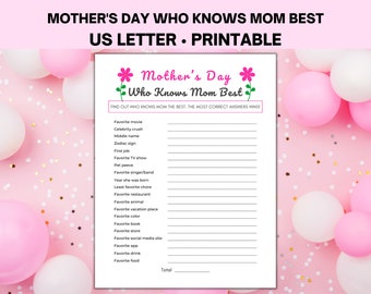 Who Knows Mom Best, How Well Do You Know Mom, Mother's Day Game and Activity