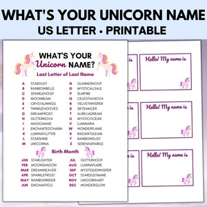 What&#39;s Your Unicorn Name Game, Unicorn Party Games, Unicorn Tea Party