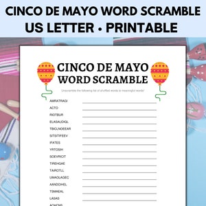 Cinco de Mayo Word Scramble Game, Cinco de Mayo Games, Fiesta Games, Mexican Party Games