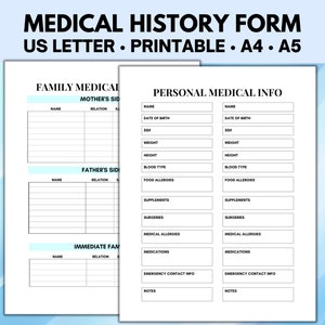 Medical History Form, Medical Tracker, Medical Information