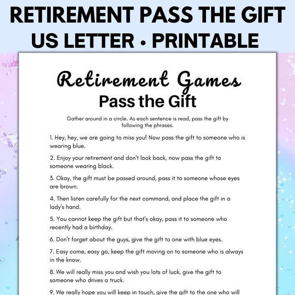 Retirement Pass the Gift Game, Retirement Games, Retiree Games, Ice Breaker Games, Pass the Prize, Retirement Party Games