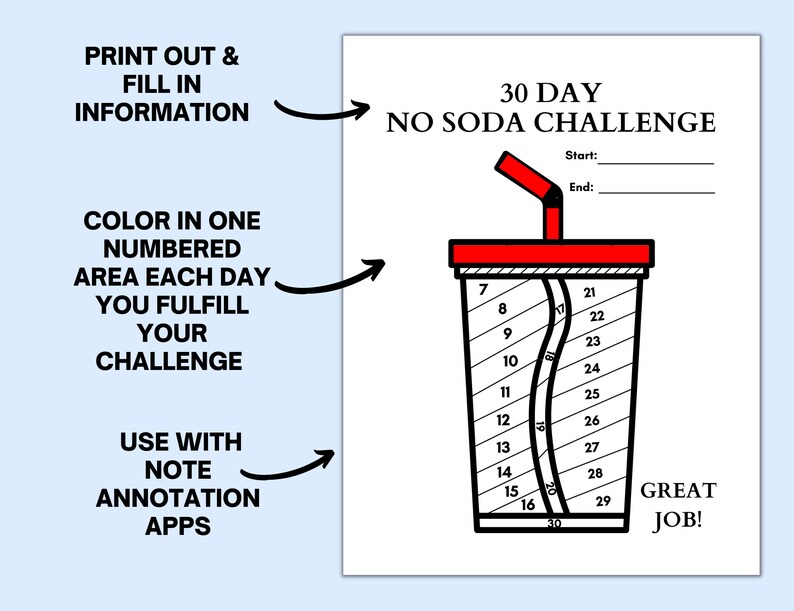 No Soda 30 Day Challenge, Self Care Challenge, No Soda Challenge