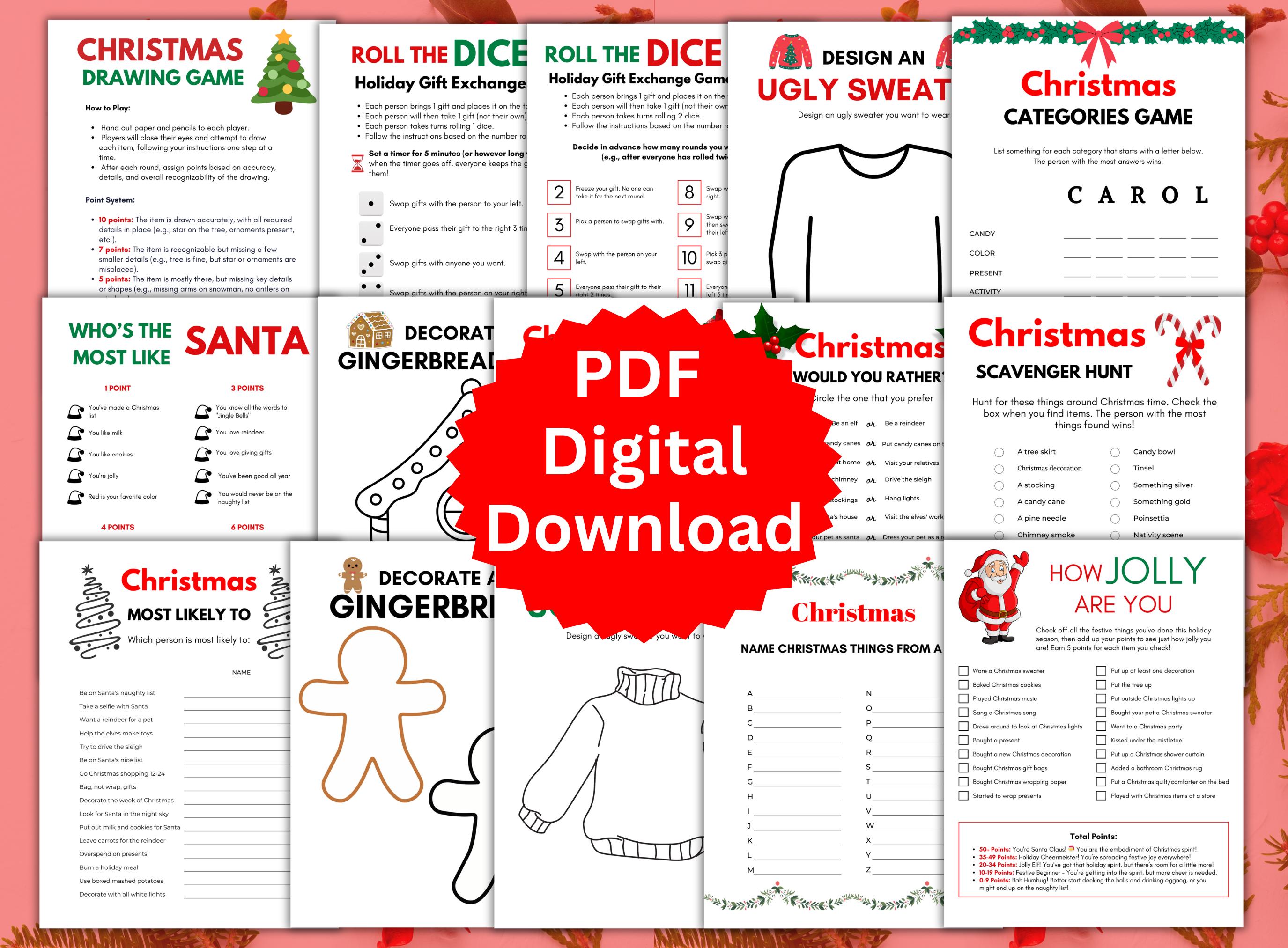 senior citizen christmas games, retiree games, printable games for