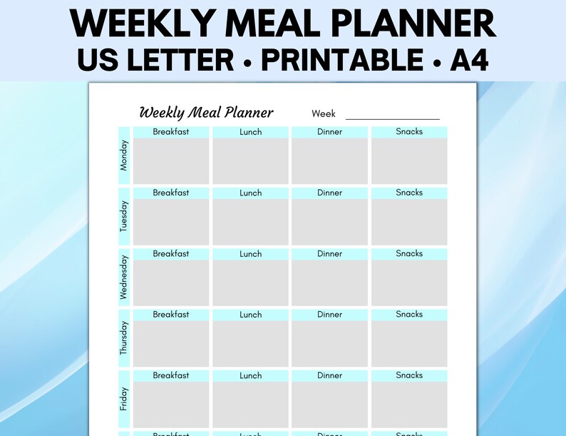 Weekly Meal Planner Printable Meal Plan Template Fridge Meal - Etsy