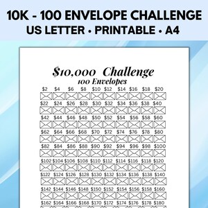 Desafio de 100 envelopes para impressão, desafio de economia de 10k, rastreador de desafio de economia de 10000, plano de economia