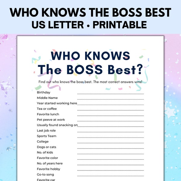 Who Knows the Boss Best, How Well Do You Know, Office Party Games, Team Building Games, Ice Breaker Games, Boss Day Games