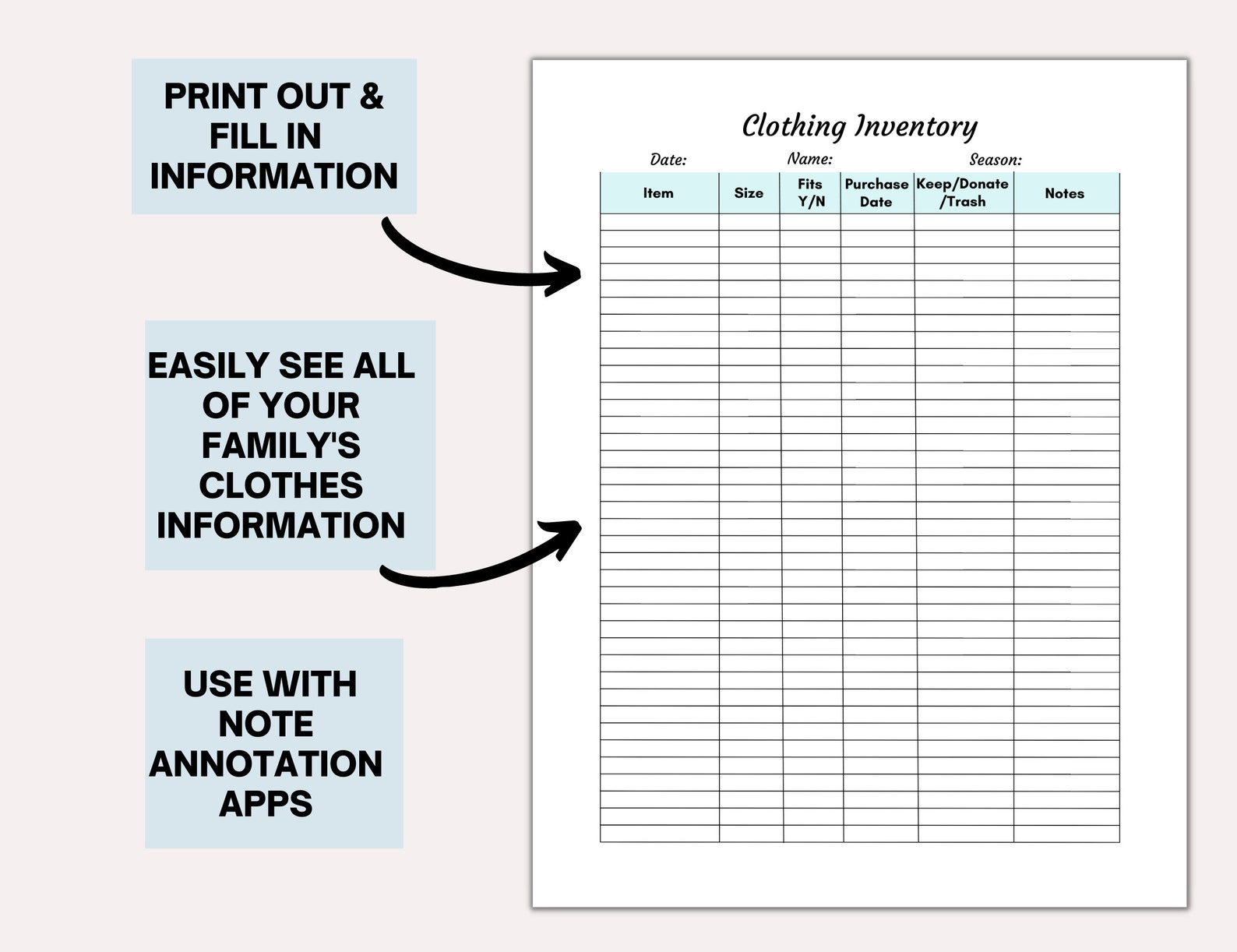 Clothing Inventory Sheet, Printable Apparel Inventory and Clothing ...