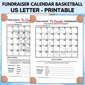 Fundraiser Calendar Basketball, Pick a Date Donation, Fundraiser Calendar, Pick a Date to Donate Fundraiser, Calendar Fundraiser