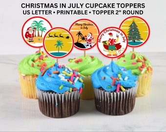 Christmas in July Cupcake Toppers Printable and Party Favors