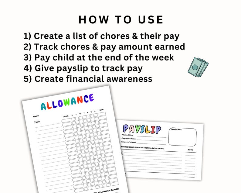 Top Lettering Allowance Kids Allowance Chart, Kids Payslip, Allowance Tracker, Reward System ...