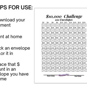 100 Envelope Challenge Printable, 10k Savings Challenge, 10000 Savings ...