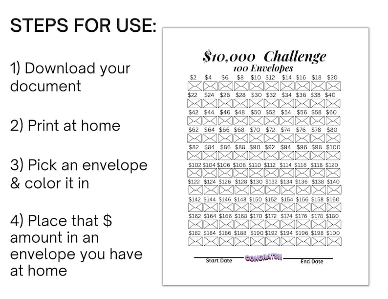 100 Envelope Challenge Printable, 10k Savings Challenge, 10000 Savings ...