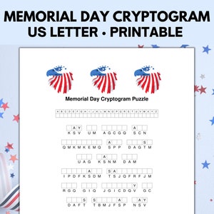 Memorial Day Cryptogram Puzzle, Memorial Day Games