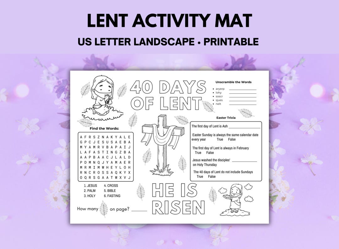 Lent Activity Placemat, Easter Kids Activity Mats, 40 Days of Lent ...