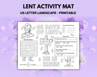 Lent Activity Placemat, Easter Kids Coloring Mat, Holy Week Printable