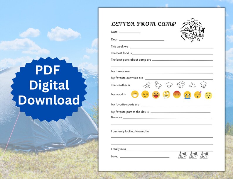 Letter From Camp for Kids, Summer Camp Letter, Kids Camping Journal Planner image 2