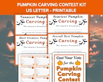 Pumpkin Carving Contest Voting Cards, Sign and Award Certificates, Halloween Pumpkin Carving Party, Halloween Awards