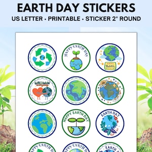 Earth Day Stickers Printable Earth Stickers, Planet Sticker, Earth Day Printable, Earth Day Activities