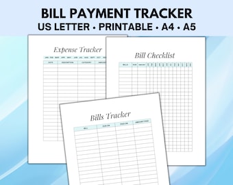 Bill Payment Tracker Printable, Monthly Bill Tracker, Bill Organizer and Planner, Spending Tracker