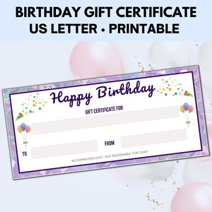 Printable Birthday Gift Certificate, Gift Certificate Template, Gift Coupon Template, Birthday Coupon Book