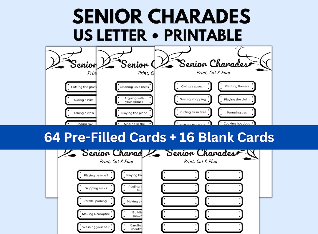 Senior Charades, Charades for Adults, Printable Games for Seniors, Ice ...