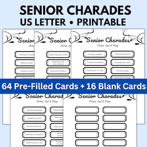 Senior Charades, Charades for Adults, Printable Games for Seniors, Ice Breaker Games, Retirement Games, Retiree Games