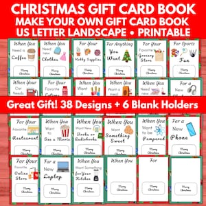 Livro de cartão de presente imprimível para o Natal, pacote de cuidados para suporte de cartão de presente de Natal para família, amigos, colegas de trabalho, vizinhos