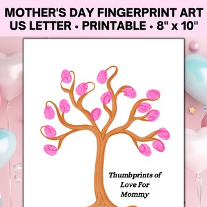 Mother&#39;s Day Fingerprint Art, DIY Fingerprint Art, Fingerprint Craft, Mother&#39;s Day Handprint Printable, Handprint Art