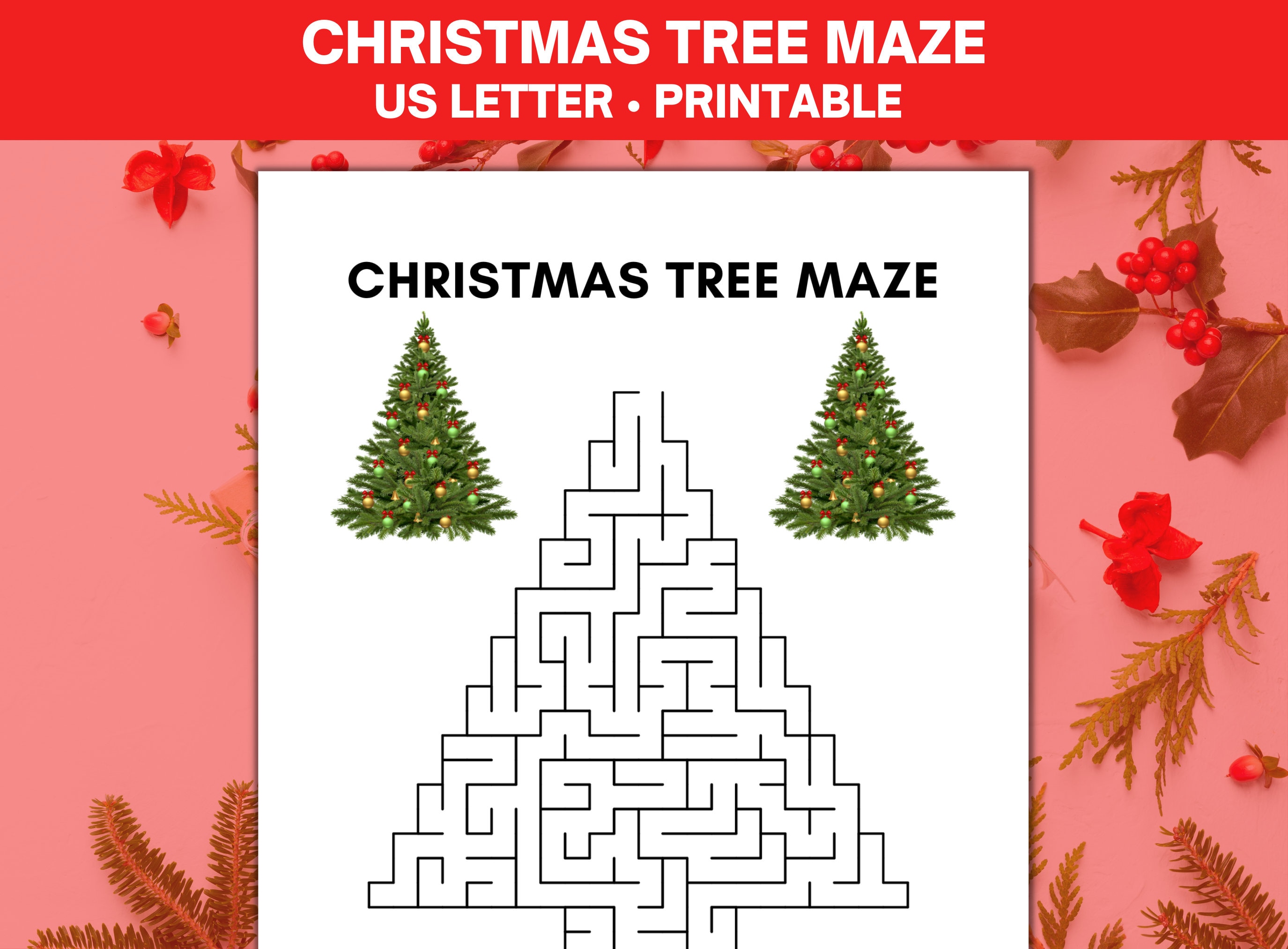 christmas tree maze, maze printables, printable christmas games