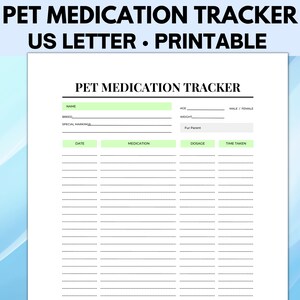 Puede incluir: Formulario de seguimiento de medicamentos para mascotas imprimible con secciones para el nombre de la mascota, la raza, las marcas especiales, la edad, el peso, el sexo, la fecha, el medicamento, la dosis y la hora de administración.
