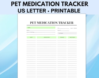 Suivi des médicaments pour animaux de compagnie pour suivre les médicaments pour chats et chiens, journal et graphique des médicaments pour animaux de compagnie