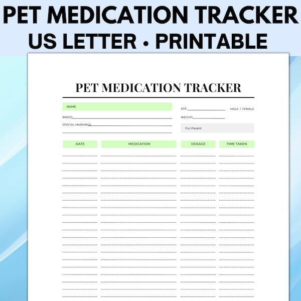 Pet Medication Log Etsy