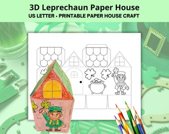 Leprechaun 3D Paper House, St. Patrick's Activity Kids Craft