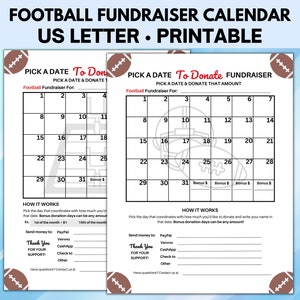 Football Fundraiser Calendar, Pick a Date Donation, Pick a Date to Donate Fundraiser, Calendar Fundraiser, Fundraising Calendar