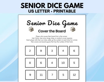 Senior Dice Game, Printable Games for Seniors, Retirement Games, Retiree Games, Senior Citizen Games, Candy Dice Game Printable