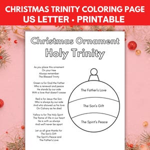 Página para colorear de la Santísima Trinidad con adornos navideños, manualidad de la Santísima Trinidad para Navidad y actividad del Espíritu Santo
