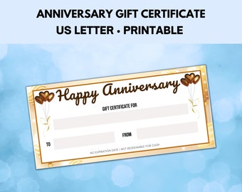 Happy Anniversary Gift Certificate / Printable Gift Voucher - Etsy