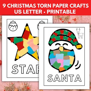 Lavoretti di Natale con carta strappata, lavoretti di Natale da tagliare e incollare per asili nido, scuole materne, asili nido, arte con carta strappata