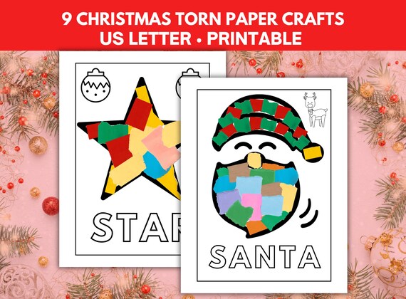 Christmas Torn Paper Craft, Christmas Cut and Paste Craft for Daycare, Preschool, Kindergarten, Torn Paper Art