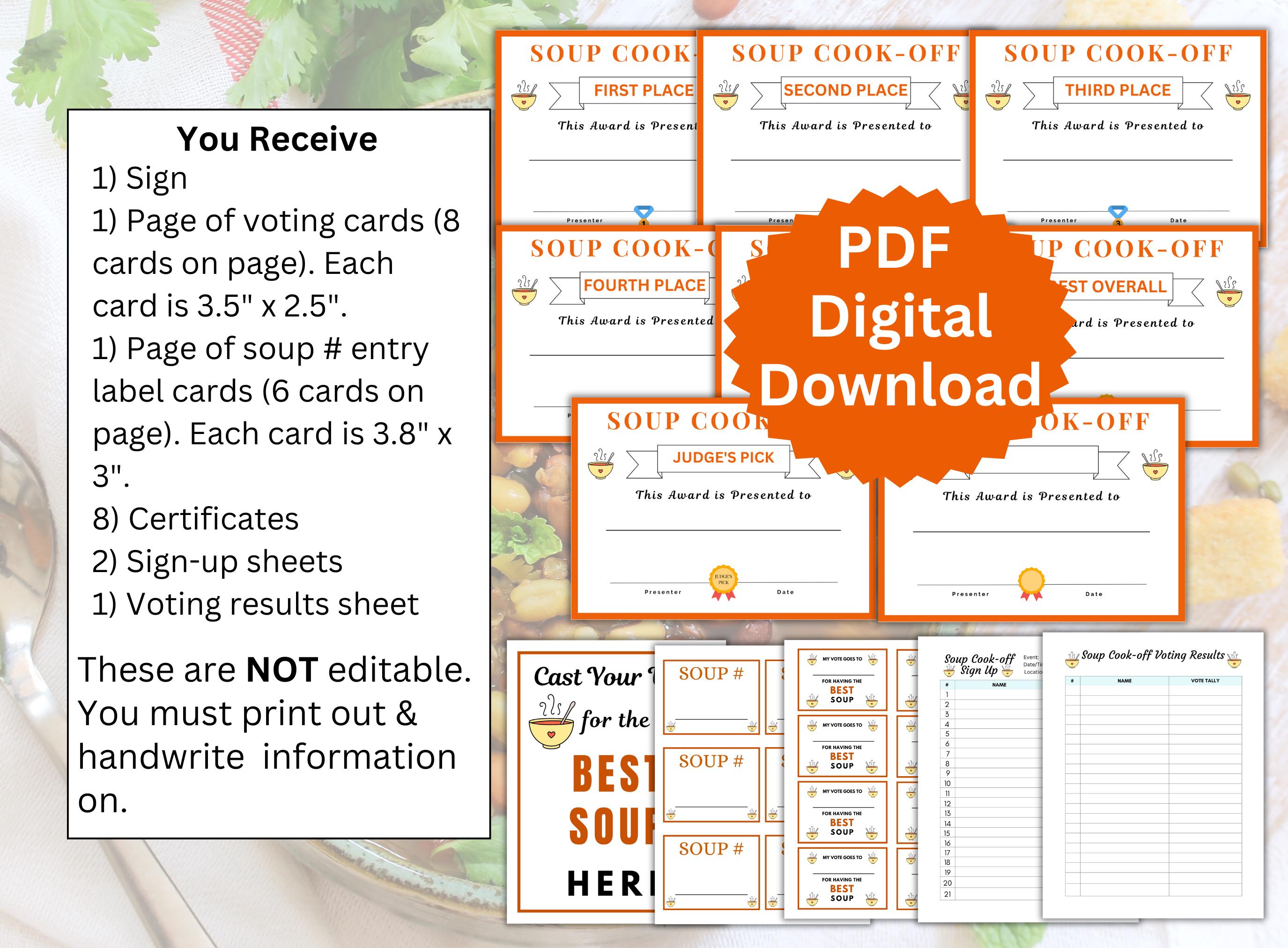 Soup Cook off Contest Kit, Soup Cookoff, Soup Competition, Soup Contest ...