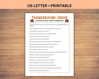 Thanksgiving Jokes Riddles, Fun Group Holiday Game for Kids and Adults