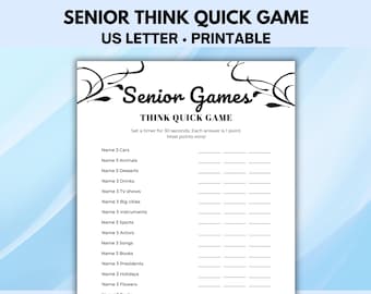 Senior Think Quick Game, Printable Games for Seniors, Ice Breaker Games, Senior Brain Games, Retirement Games, Retiree Games