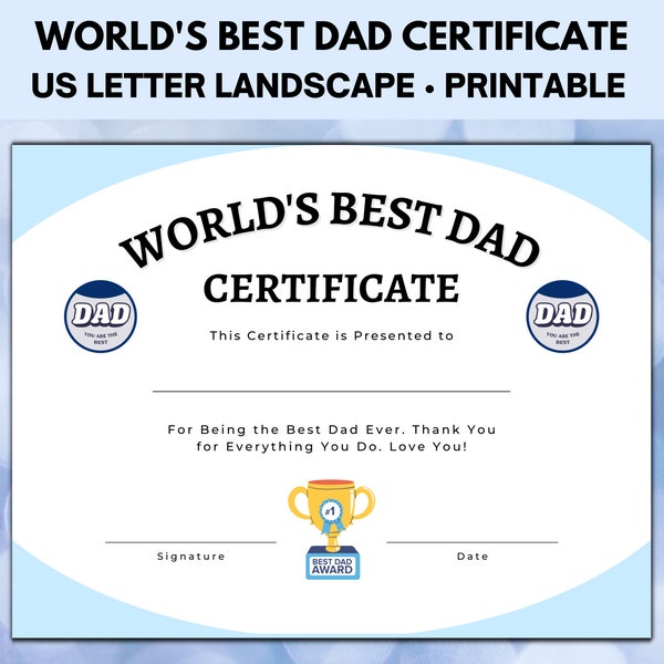 Best Dad Ever Certificate, Number One Dad and World's Best Dad Award, Father's Day Gifts From Kids DIY