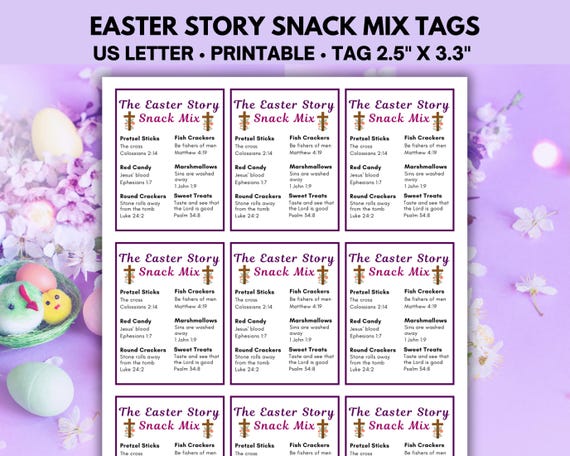 Easter Story Snack Mix Tags, Easter Sunday School Activity, Easter Story Craft, Holy Week for Kids Christian Easter Tag, Resurrection Lesson