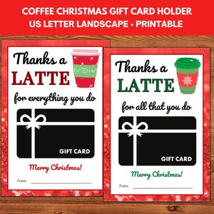 Coffee Gift Card Holder, Thanks a Latte, Printable Teacher Gift Card Holder Christmas