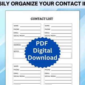 Contact List Printable, Contact Information, Contact Sheet - Etsy