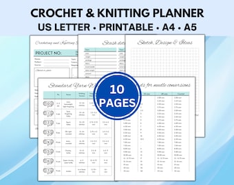Printable Crochet Knitting Planner, Crochet Project Planner, Knitting Journal, Crochet Journal, Crochet Planner