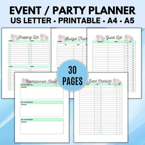Event Party Planner Printable, Birthday Planner, Party Checklist, Event Tracker, Event Management Planner