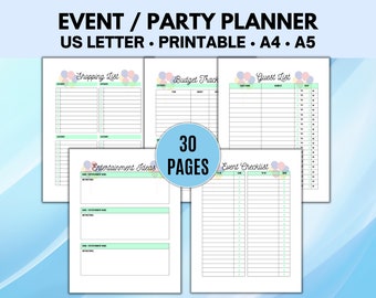 Planificador de eventos y fiestas imprimible, lista de verificación para cumpleaños y fiestas
